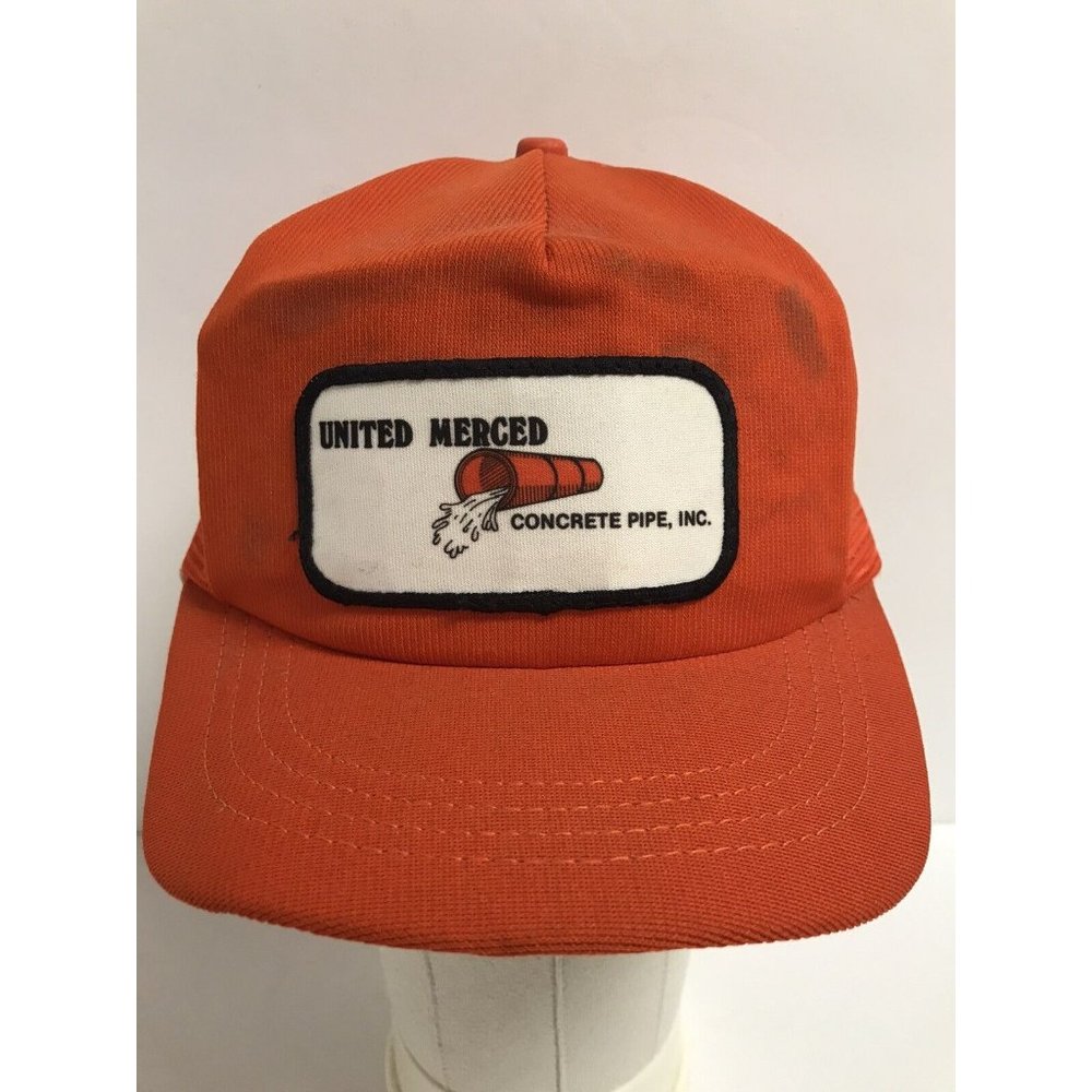Vintage United Merced Concrete Pipe Inc Orange Mesh Snapback Hat